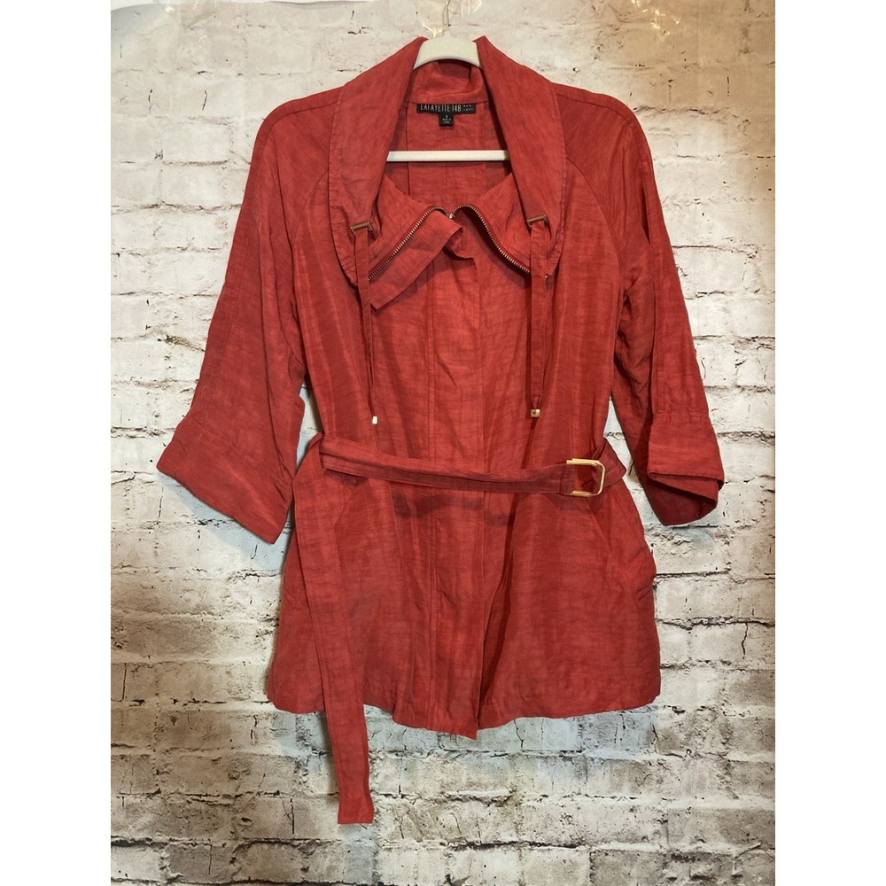 Lafayette 148 Jacket 4 Rusty Red Linen Belted Zip Lightweight Safari Utility